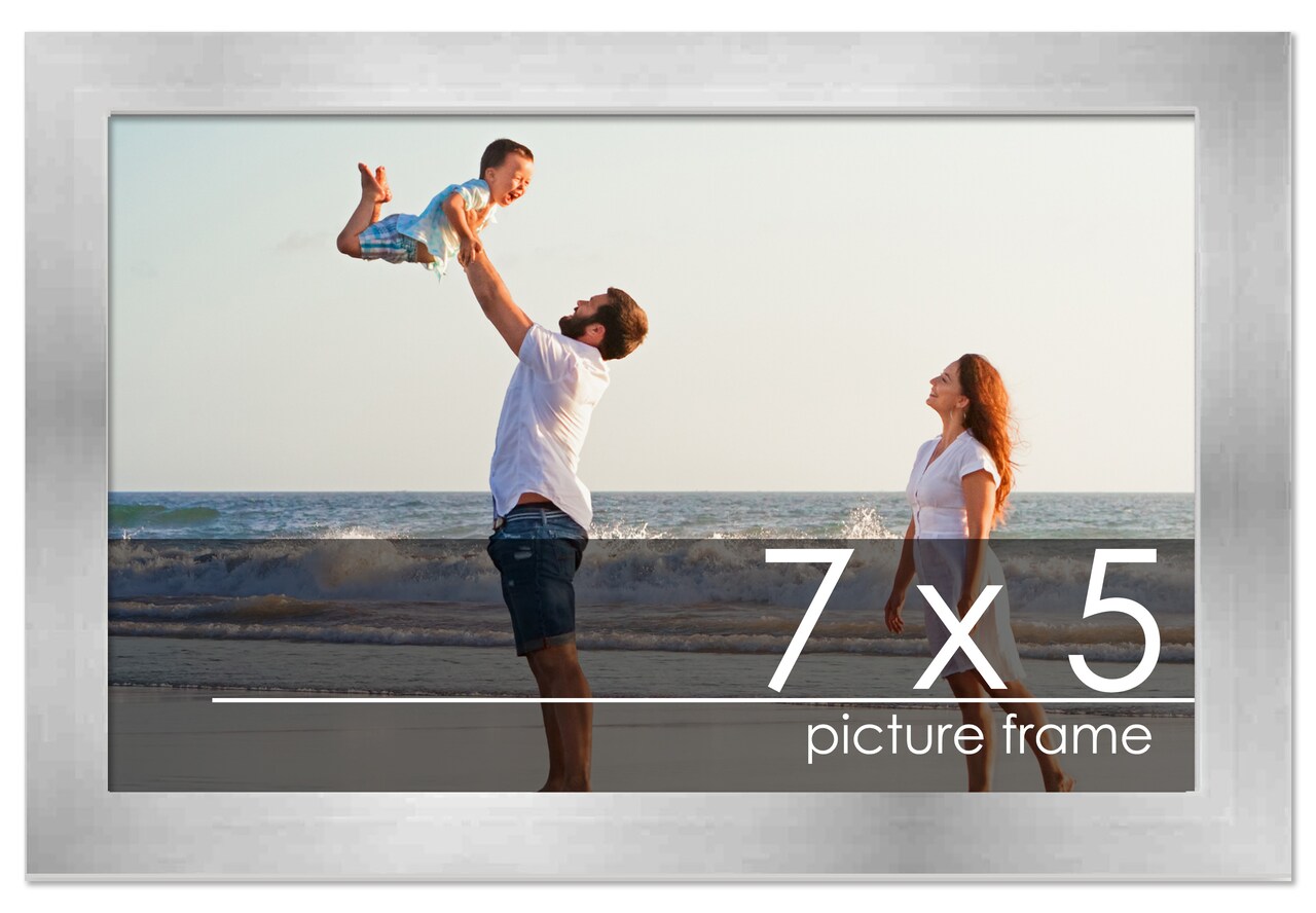 7x5 Silver Wood Picture Frame - UV Acrylic, Foam Board Backing, Hanging Hardware